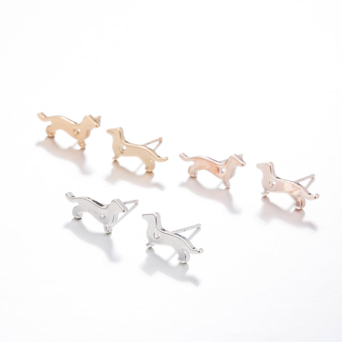 Dachshund Dog Stainless Steel Heart Stud Earrings - Adorable Animal Jewelry