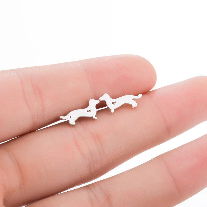 Dachshund Dog Stainless Steel Heart Stud Earrings - Adorable Animal Jewelry