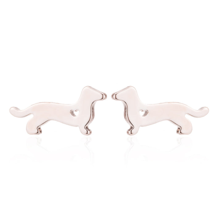 Dachshund Dog Stainless Steel Heart Stud Earrings - Adorable Animal Jewelry