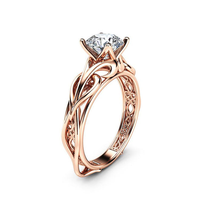 Rose gold flower diamond zircon couple ring