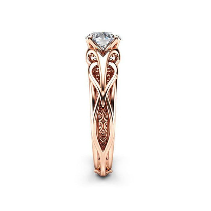 Rose gold flower diamond zircon couple ring