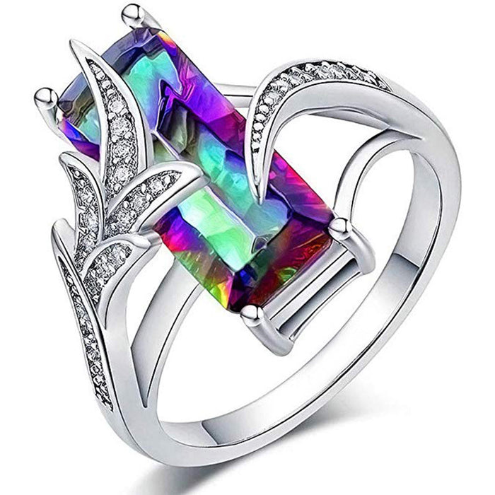 Colorful Topaz Square Diamond Ring Creative Colored Gem Ring