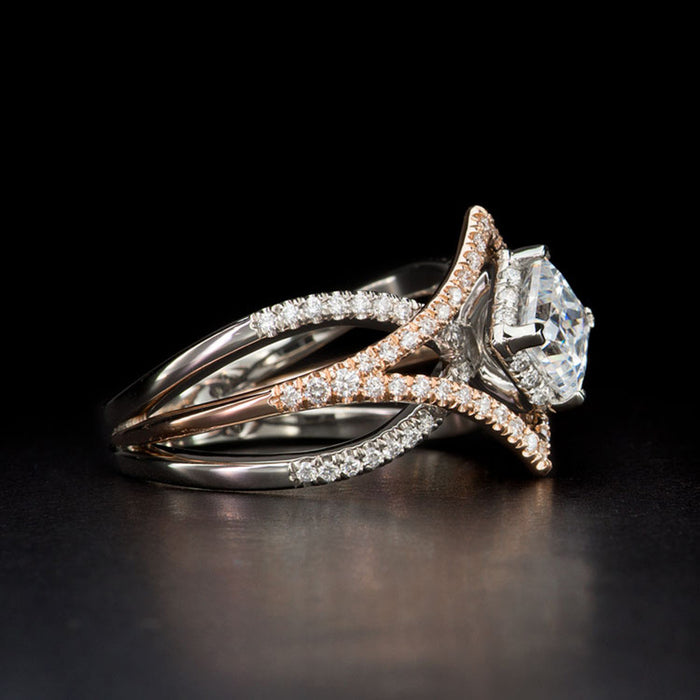 Diamond four-claw zircon ring