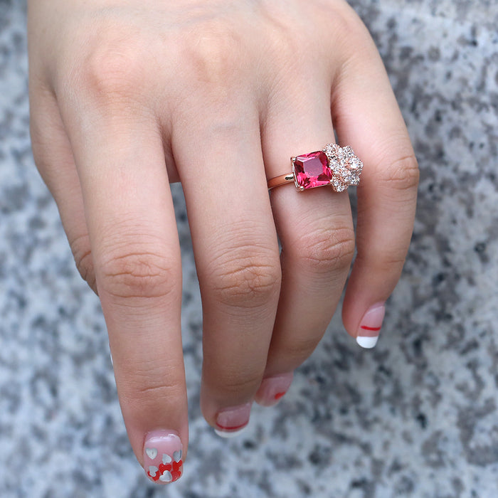 Anillo de circón de cristal con pétalos de rosa creativo personalizado