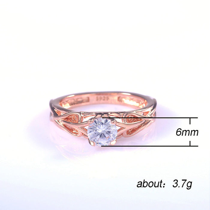 Rose gold flower diamond zircon couple ring