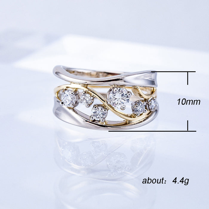 Two-color irregular size diamond women's ring
