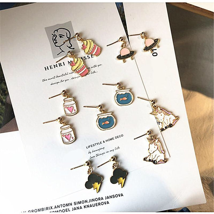 Macaron color unicorn cake earrings girls Japanese earrings two-piece set