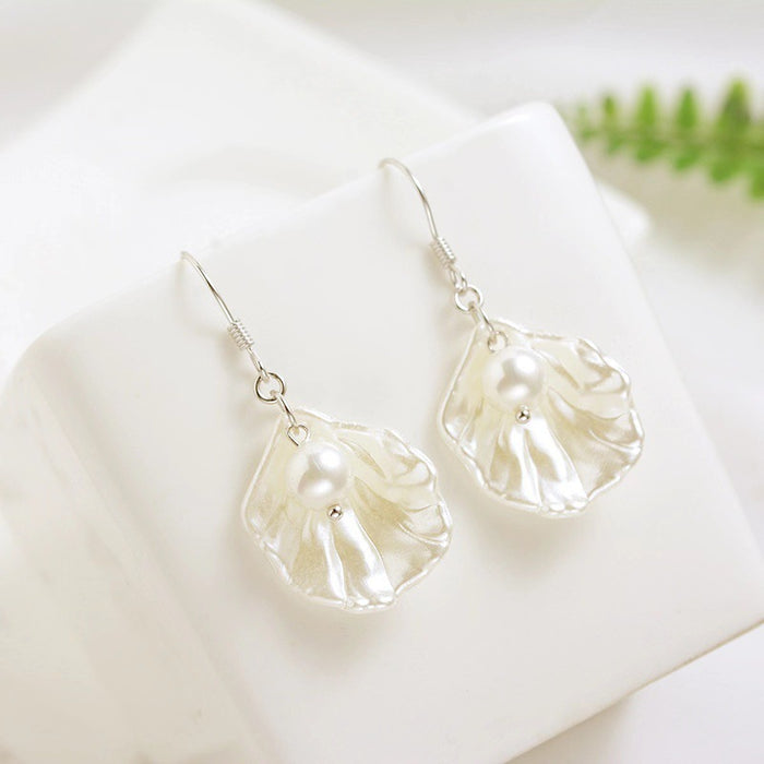 925 silver earrings white shell pearl petals gentle wind earrings