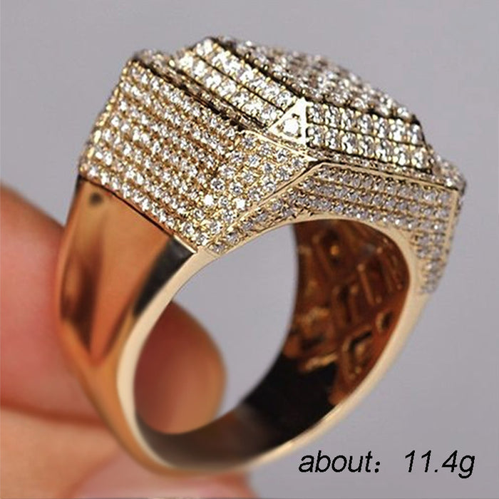 Men's square micro-inlaid ring alloy rhinestone ring