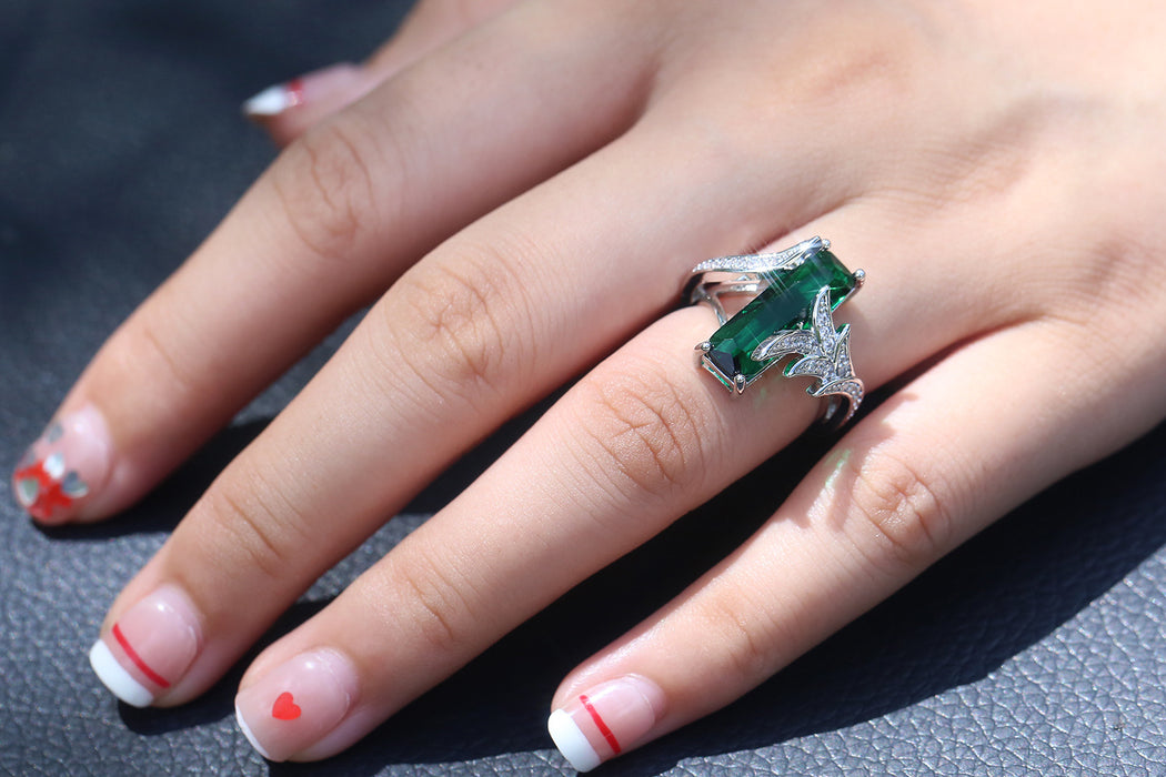 Colorful Topaz Square Diamond Ring Creative Colored Gem Ring