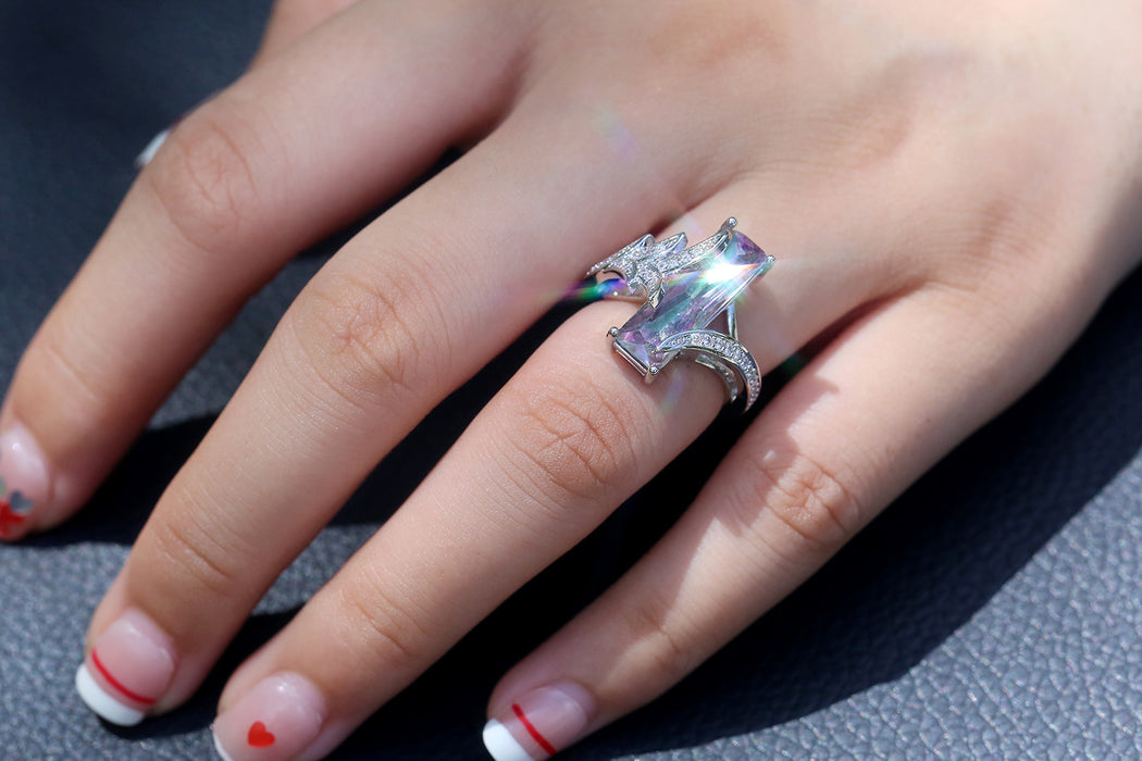 Colorful Topaz Square Diamond Ring Creative Colored Gem Ring