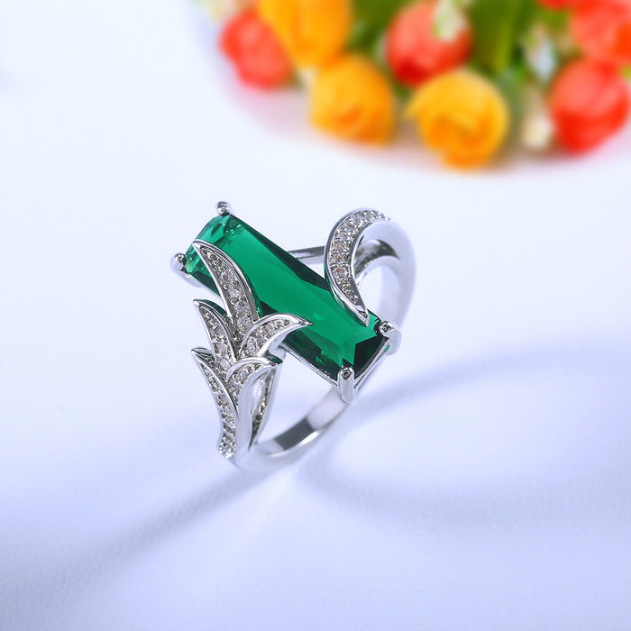 Colorful Topaz Square Diamond Ring Creative Colored Gem Ring