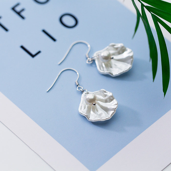 925 silver earrings white shell pearl petals gentle wind earrings