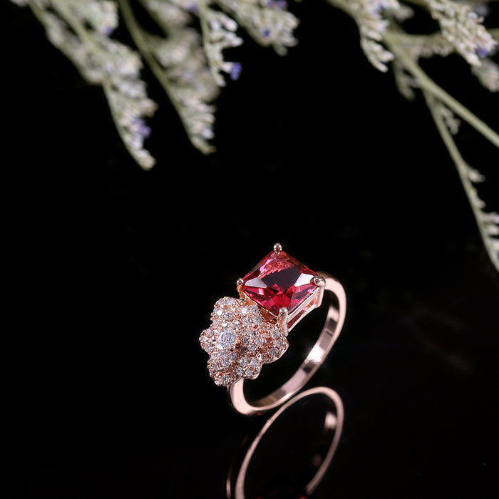 Anillo de circón de cristal con pétalos de rosa creativo personalizado