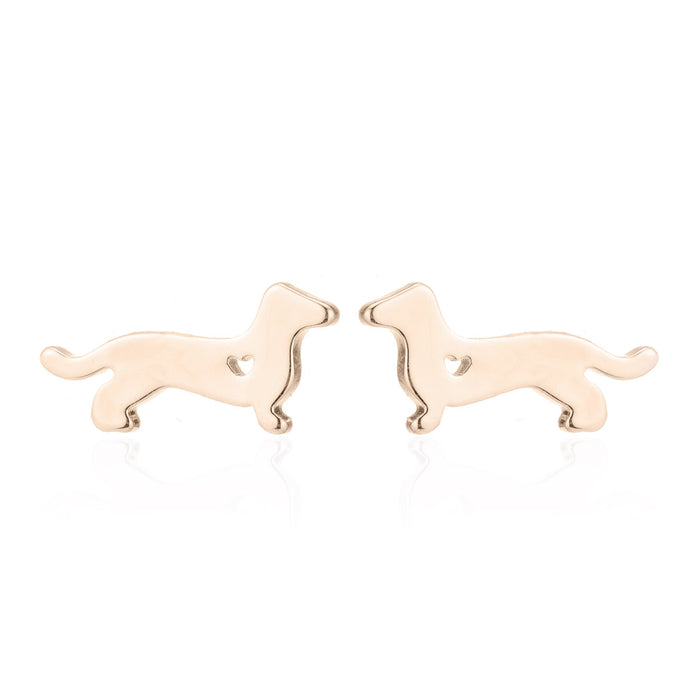 Dachshund Dog Stainless Steel Heart Stud Earrings - Adorable Animal Jewelry