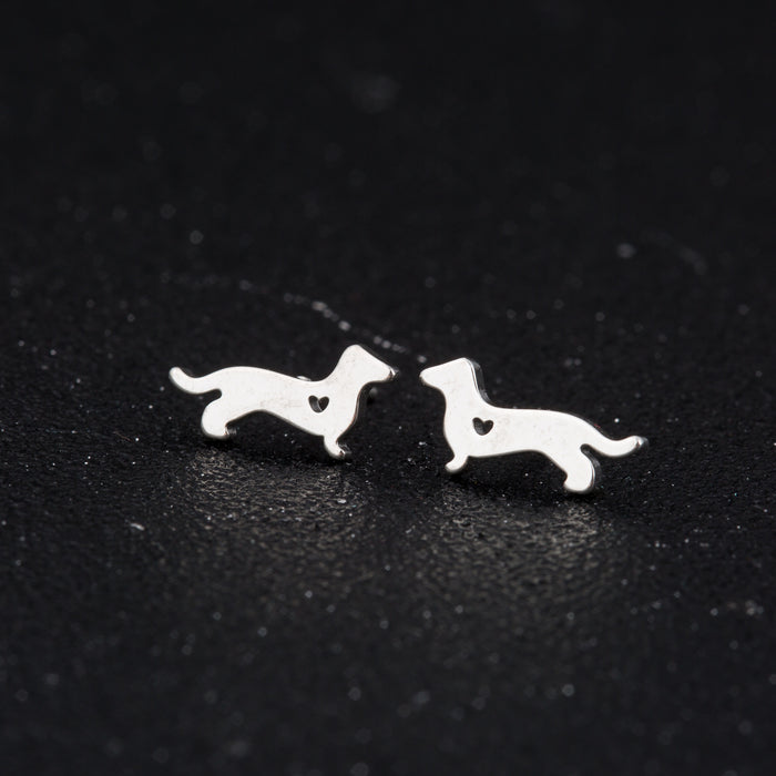 Dachshund Dog Stainless Steel Heart Stud Earrings - Adorable Animal Jewelry