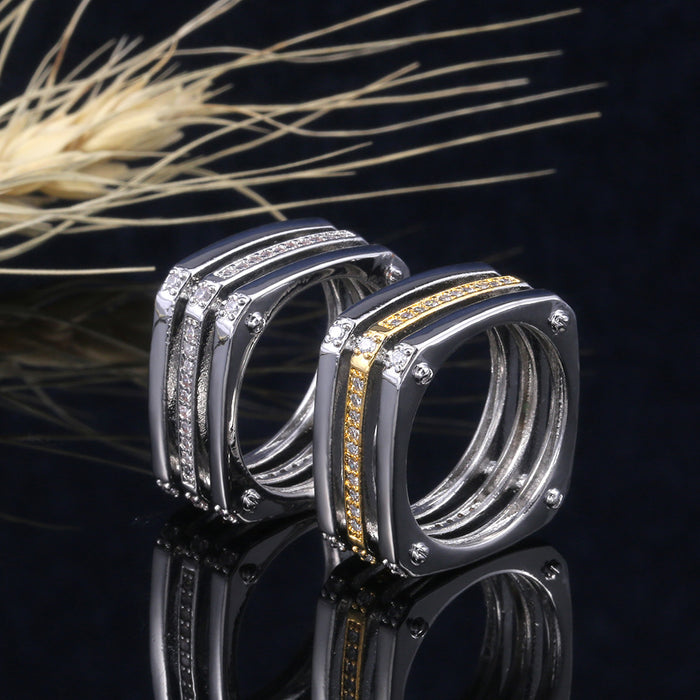 Gold-plated zircon hollow petal ring