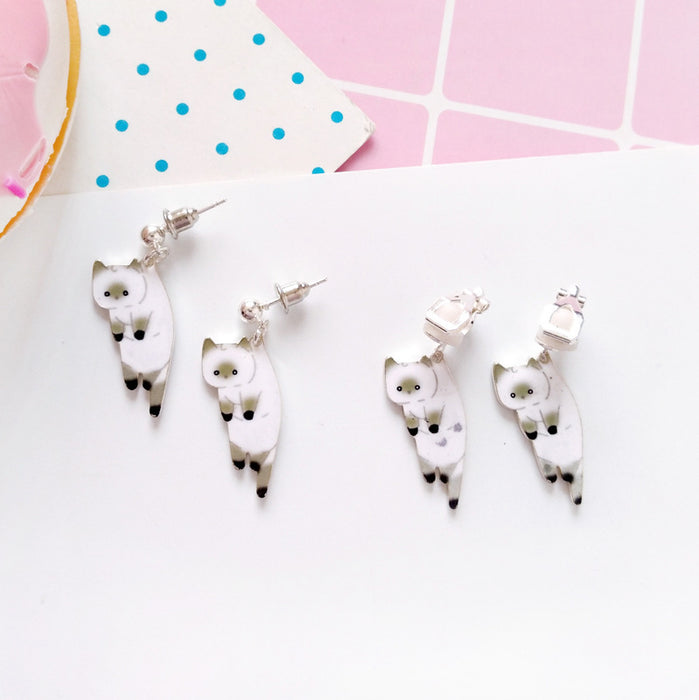 Japanese and Korean cartoon cat earrings student fashion earrings without piercings ear clips