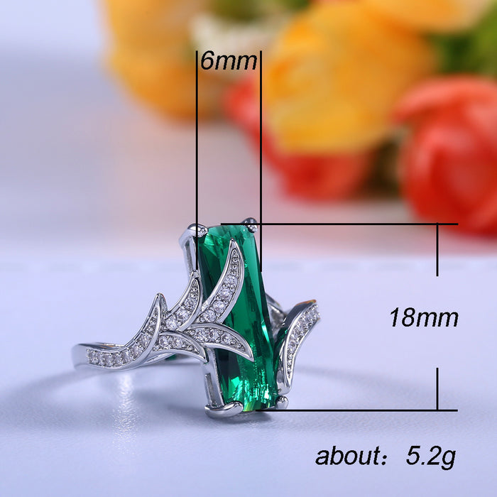 Colorful Topaz Square Diamond Ring Creative Colored Gem Ring