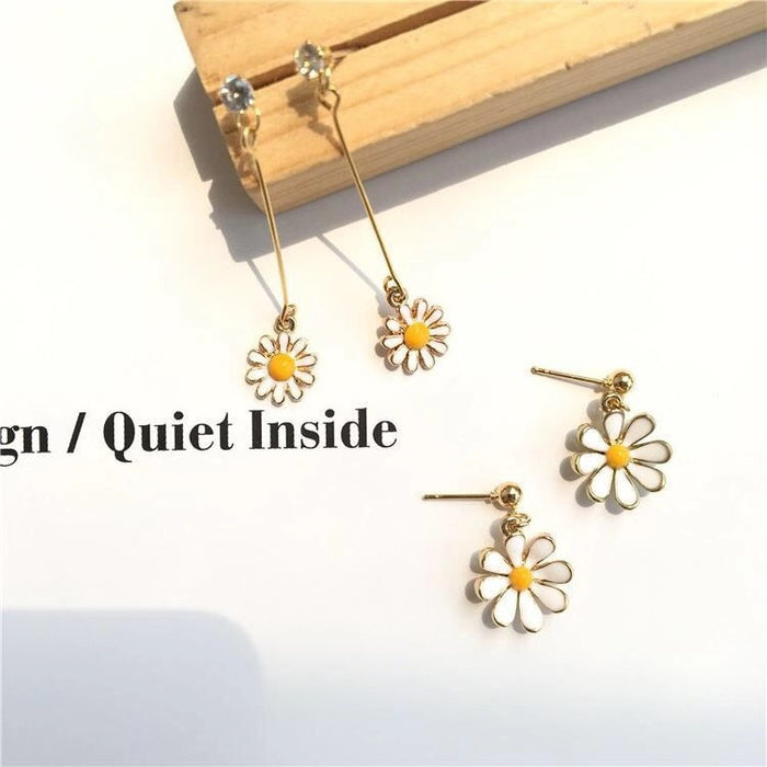 Fresh daisy zircon long earrings handmade sweet design earrings