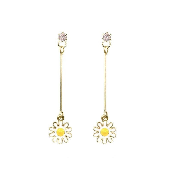 Fresh daisy zircon long earrings handmade sweet design earrings