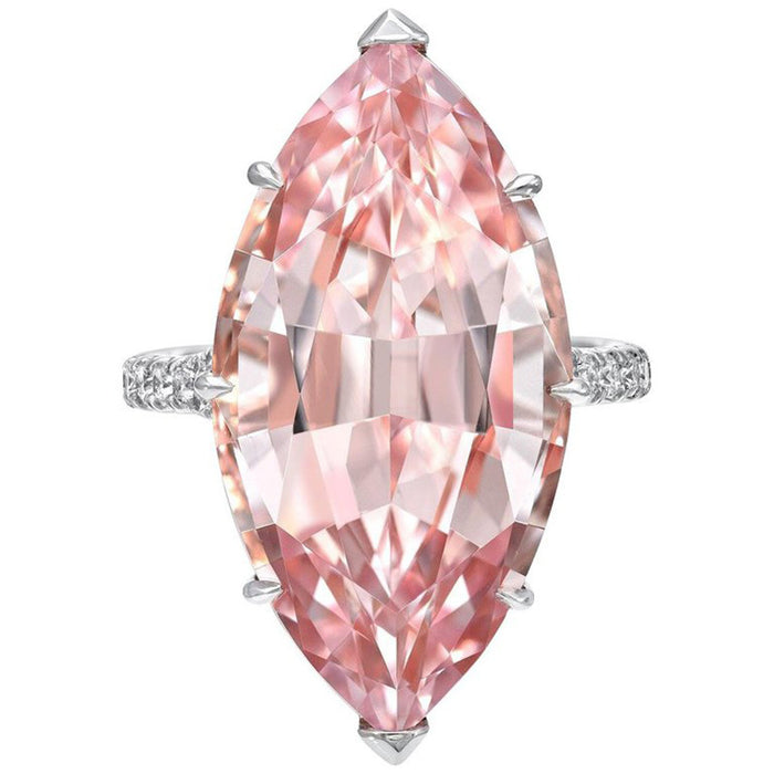 Anillo de circonitas de cristal rosa de gran tamaño en forma de marquesa