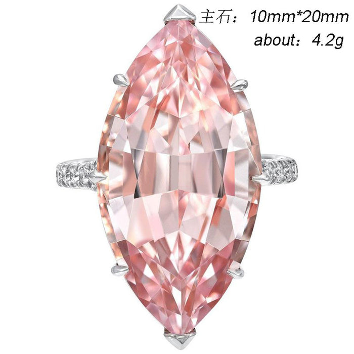 Anillo de circonitas de cristal rosa de gran tamaño en forma de marquesa