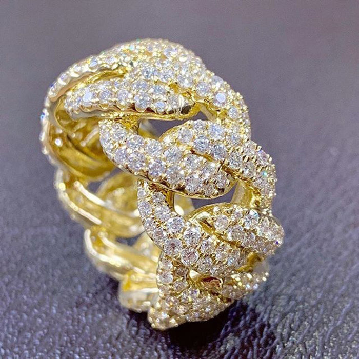 Anillo de cadena con diamantes envueltos para personalidad de estilo hip-hop para hombres