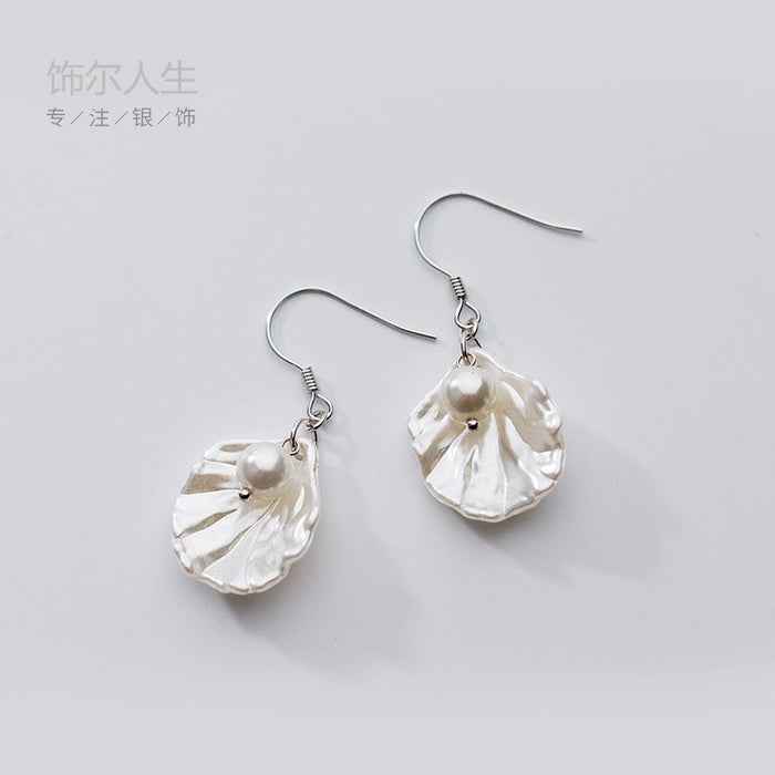 925 silver earrings white shell pearl petals gentle wind earrings