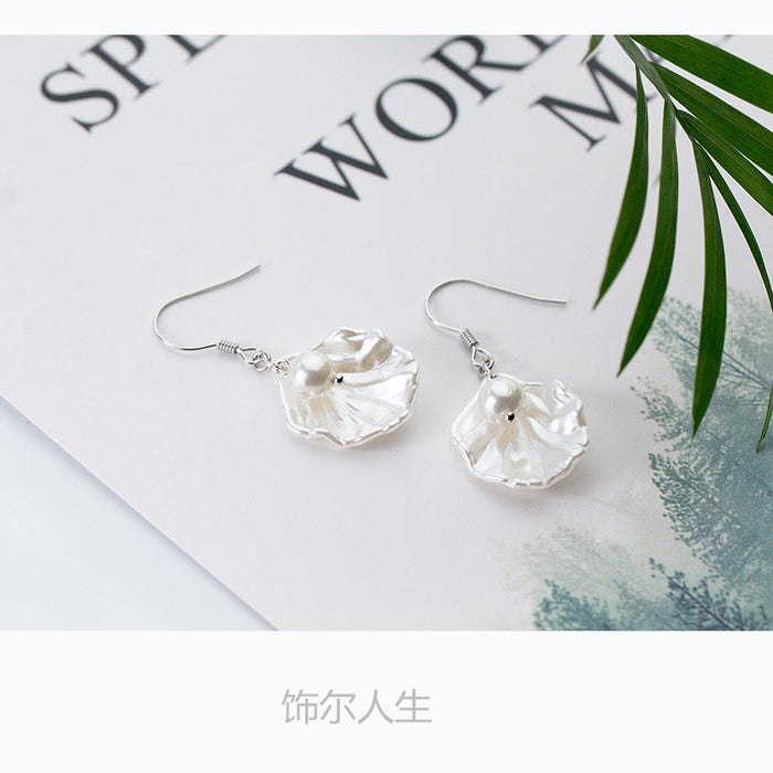 925 silver earrings white shell pearl petals gentle wind earrings