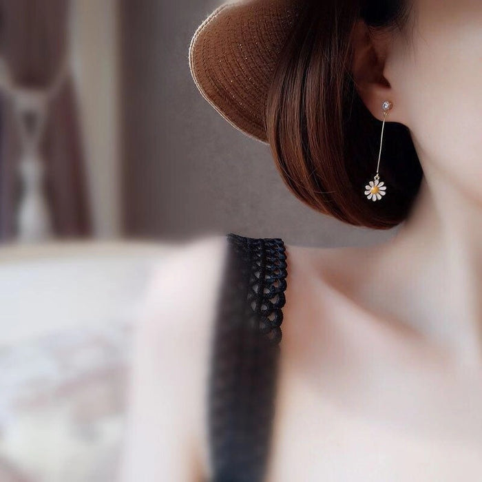 Fresh daisy zircon long earrings handmade sweet design earrings