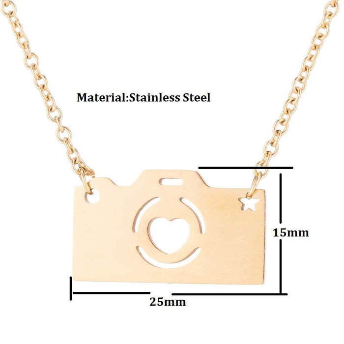 Geometric hollow heart-shaped pendant necklace, summer cross-border  for girls ins European and American camera clavicle chain