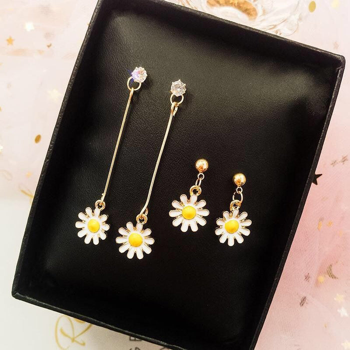 Fresh daisy zircon long earrings handmade sweet design earrings