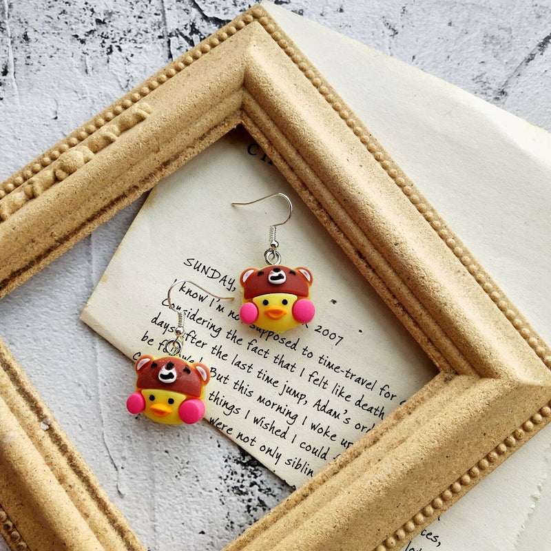 Cute little yellow duck S925 silver earrings cartoon soft cute two-piece set