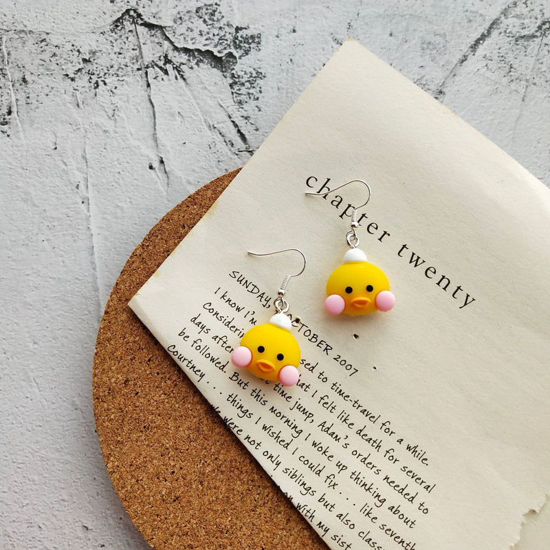 Cute little yellow duck S925 silver earrings cartoon soft cute two-piece set