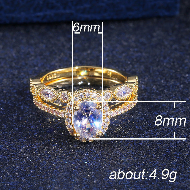 Gold Copper Simulated Diamond Zircon Wedding Rings