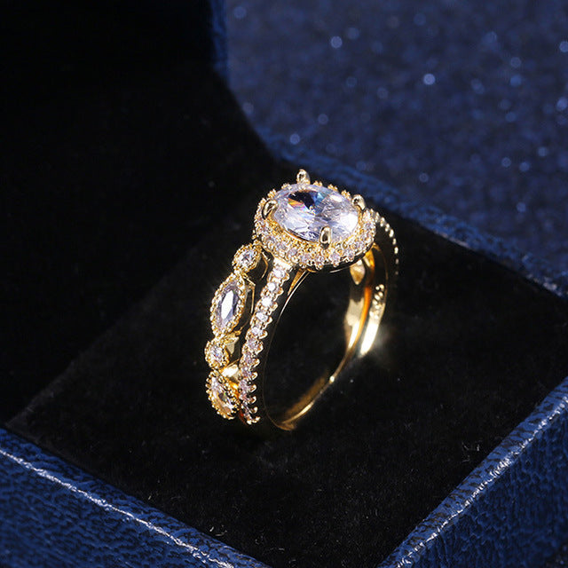 Gold Copper Simulated Diamond Zircon Wedding Rings