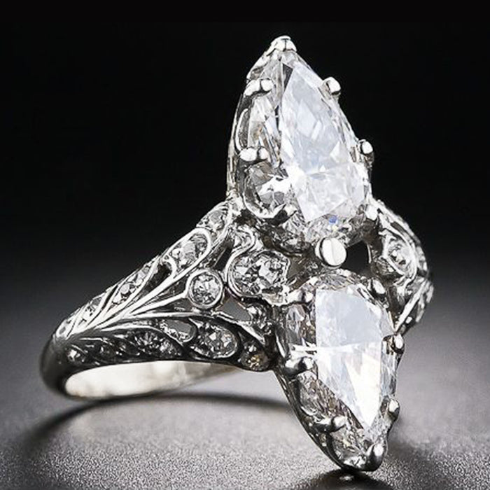 Creative double large pear-shaped zircon ring