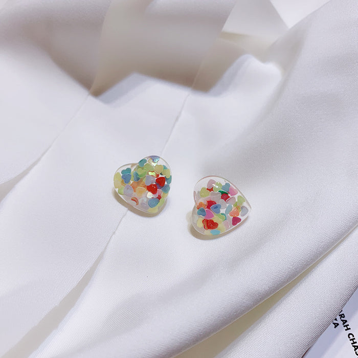 Macaroon color heart-shaped love candy color earrings sweet girl two-piece set