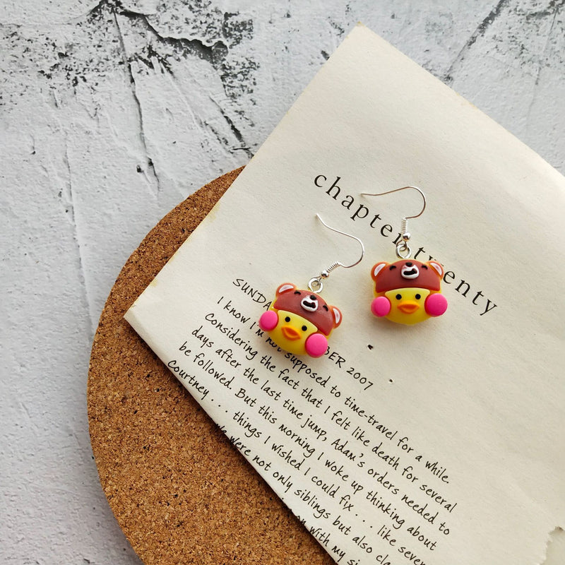 Cute little yellow duck S925 silver earrings cartoon soft cute two-piece set