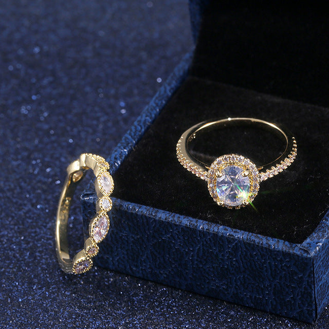 Gold Copper Simulated Diamond Zircon Wedding Rings