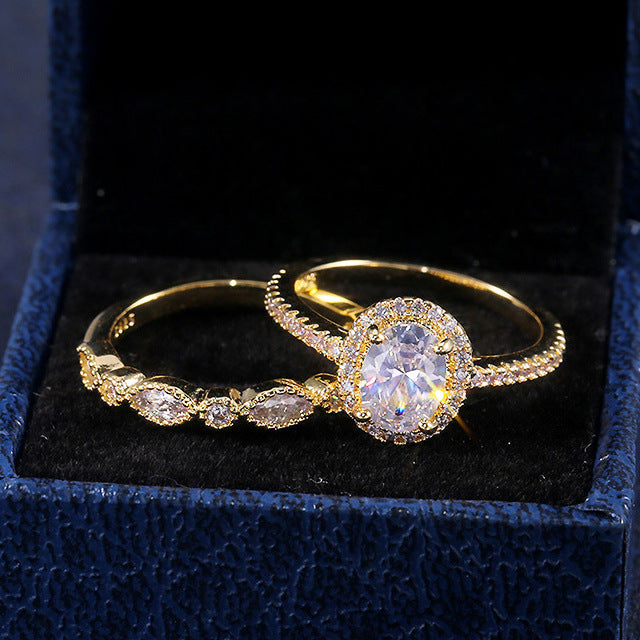 Gold Copper Simulated Diamond Zircon Wedding Rings