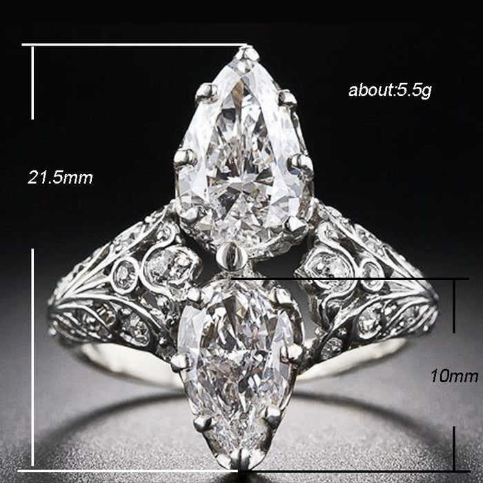 Creative double large pear-shaped zircon ring