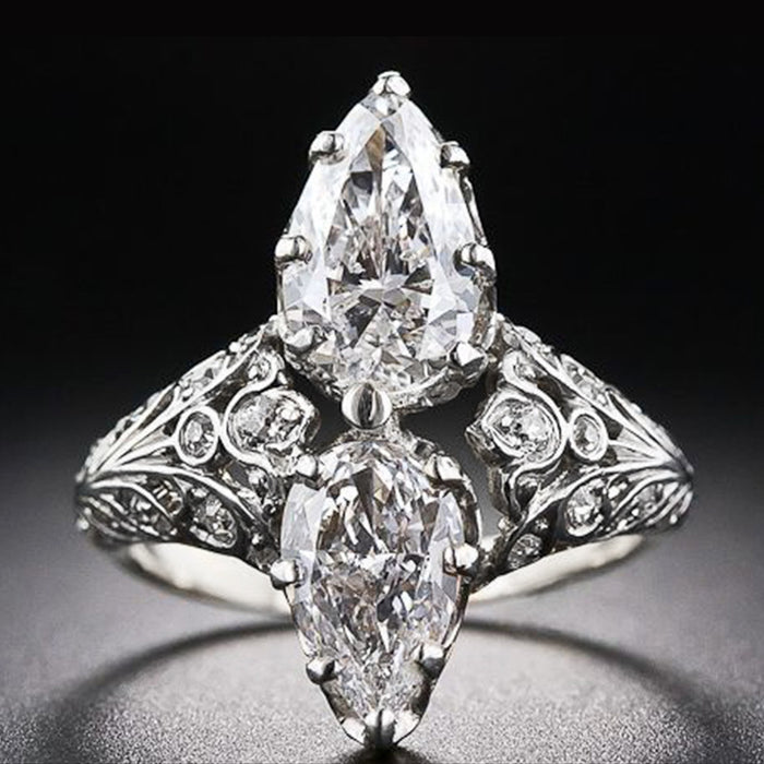 Creative double large pear-shaped zircon ring