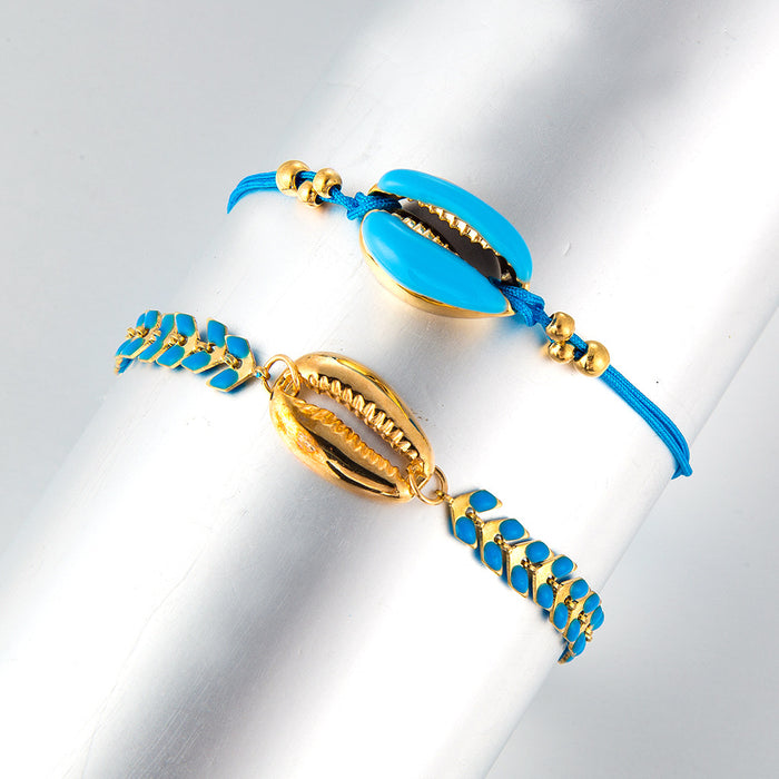 Personalized Blue Shell and Enamel Bracelet - Amazon New Design Jewelry Two-Piece Set