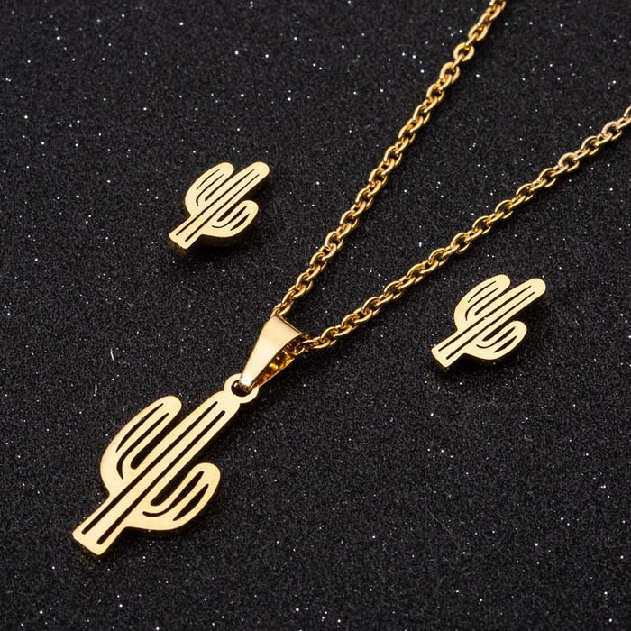 Cactus Pendant Jewelry Set - Simple and Chic Geometric Jewelry for Women