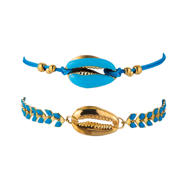 Personalized Blue Shell and Enamel Bracelet - Amazon New Design Jewelry Two-Piece Set