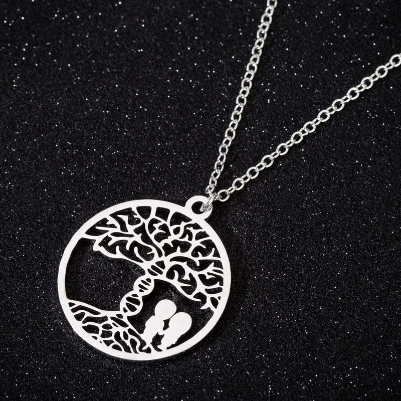 Round pendant necklace, ins women's hollow clavicle chain European and American simple accessories cross-border jewelry - wallojewerly 