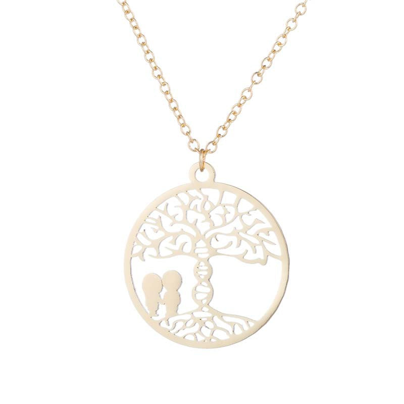 Round pendant necklace, ins women's hollow clavicle chain European and American simple accessories cross-border jewelry - wallojewerly 