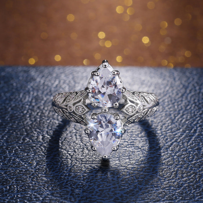 Creative double large pear-shaped zircon ring